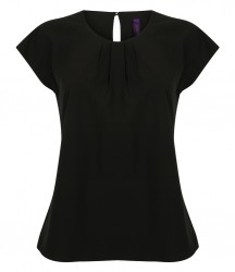 Image 4 of Henbury Ladies Pleat Front Short Sleeve Blouse