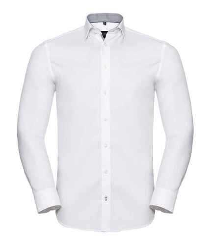 Russell Collection Long Sleeve Contrast Herringbone Shirt