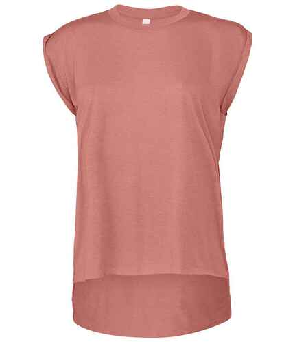 Bella Ladies Flowy Rolled Cuff Muscle T-Shirt